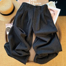 批发毛呢阔腿裤女秋季2026新款小个子宽松高腰加厚休闲直筒西装裤