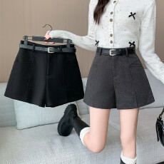 批发毛呢<b class='q'>西装</b>短裤女2025秋冬新款高腰休闲阔腿裤显瘦外穿打底靴裤