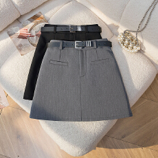 批发灰色西装半身裙2025春<b class='q'>夏季</b>小个子高腰显瘦a字裙气质毛呢包臀短裙