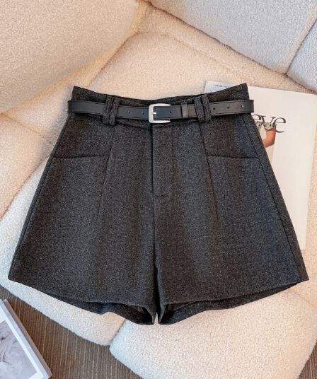 회색 모직 반바지 2026 가을 겨울철 새로운 한국 스타일 하이웨이스트 캐주얼 바지 한 마디 와이드 레그 팬츠 어린이 외출용 부츠 팬츠