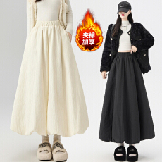 批发实拍常规和加厚纯色松紧腰半身裙女秋冬新款<b class='q'>百搭</b>夹棉花苞裙中长裙
