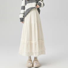 批发实拍蕾丝拼接半身裙女2025秋冬新款温柔风超仙气质a字蛋糕<b class='q'>长裙</b>潮