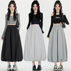 批发实拍花苞裙长款半身裙女2026春季新款法式灯笼裙子泡泡裙蓬蓬裙女