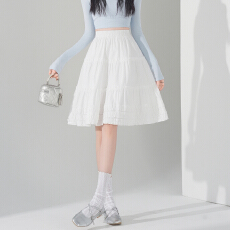 批发实拍2026春季<b class='q'>新款</b>木耳花边半身裙女韩系A字蛋糕裙高腰垂感中裙女