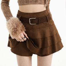 批发实拍秋冬装辣妹咖色半身裙<b class='q'>女</b>2025新款韩版高腰炸街A字蛋糕短裤裙