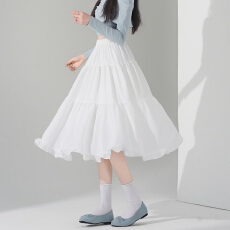 批发实拍白色半身裙女2026春<b class='q'>夏</b>新款褶皱高腰中裙a字伞裙中长裙蛋糕裙