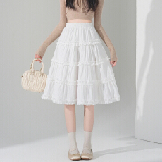 批发实拍白色百褶裙蛋糕半身裙女2026新春<b class='q'>夏</b>高腰木耳边a字伞裙中长裙