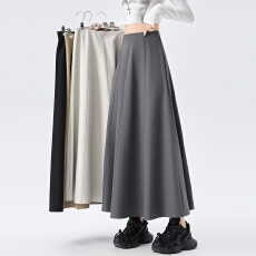 批发实拍灰色西装半身裙女2026春夏新款高腰垂感a字伞裙中长款大摆裙