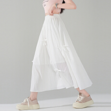 批发实拍白色半身裙女2026春夏新款高腰中长款设计感小众显瘦a字伞裙
