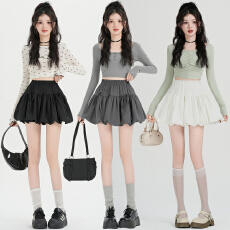 批发实拍高腰花苞裙半身裙女夏2026新款A字裙蓬蓬裙短裙裙子半裙裤裙