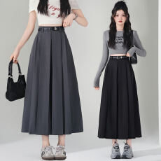 批发实拍西装半身裙女2026夏新款高腰韩版a字小个子显瘦百褶裙中长裙