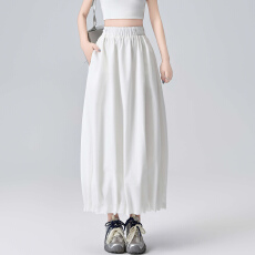 批发实拍2026春夏新款简约小众设计气质白色花苞中长款半身裙花苞半裙