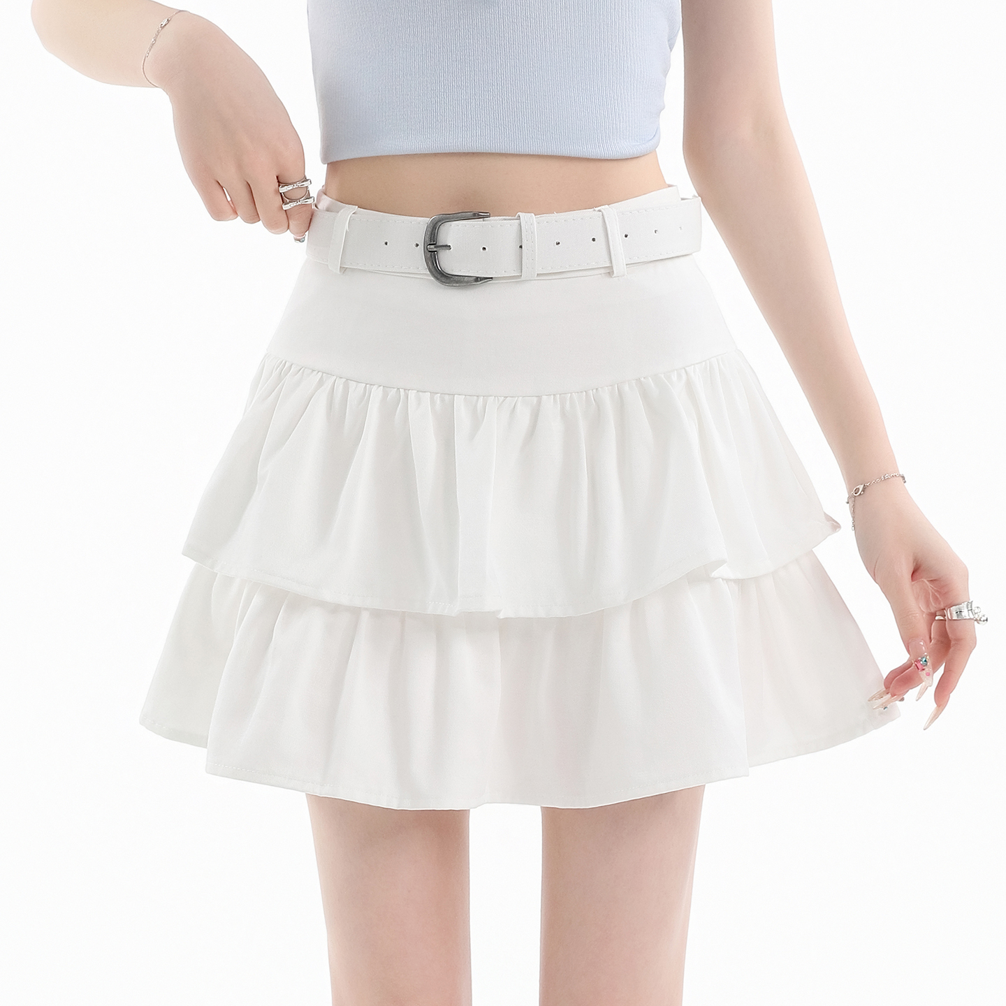 실사 케이크 드레스 반신 스커트 봄 여름 새로운 2026 퍼프 스커트 하이웨이스트 한 마디 미니 스커트 프릴 다용도 슬림해 보이는