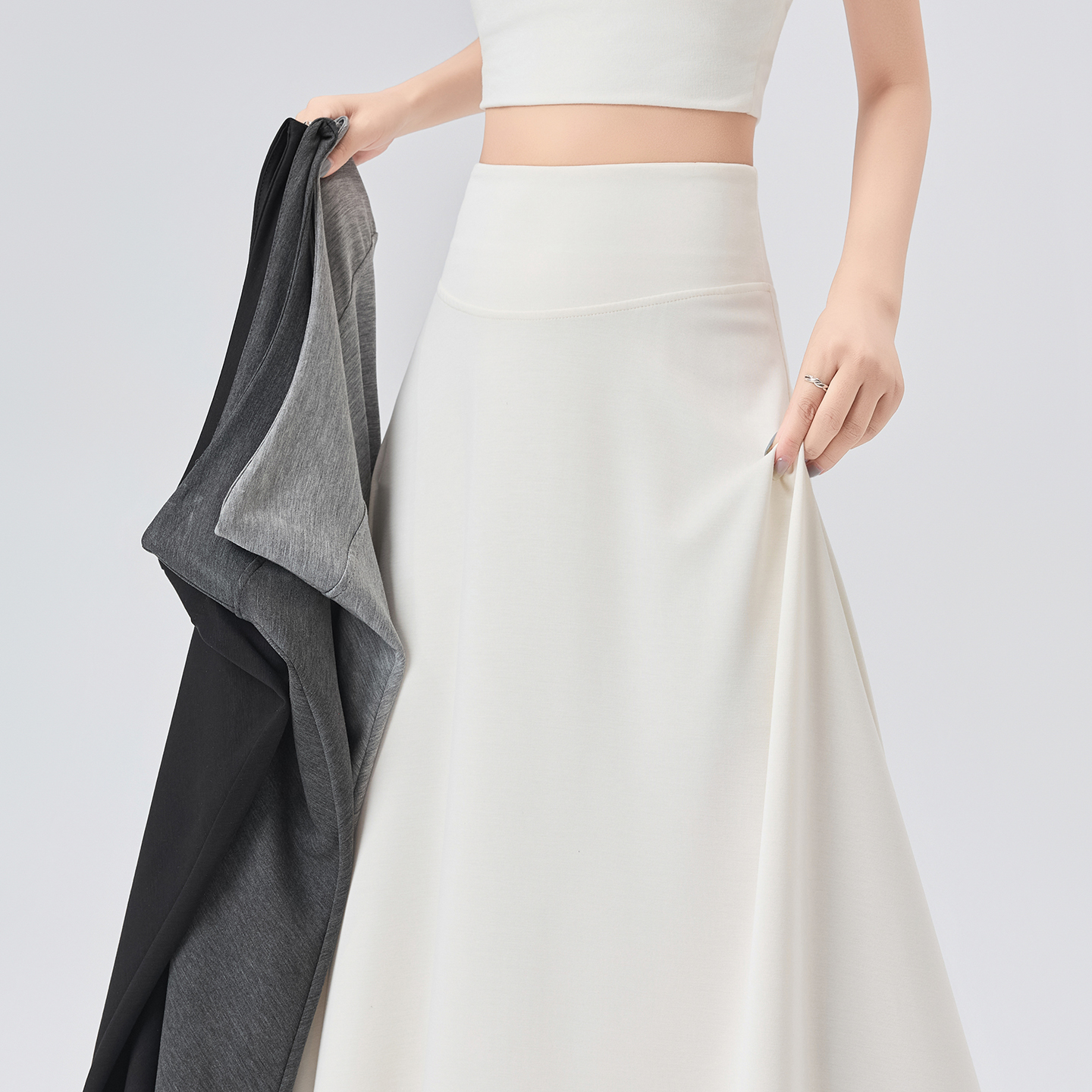 실사 회색 반신 스커트 여성 봄 여름 가을 하이웨이스트 슬림해 보이는 한 마디 타이트 스커트 작은 키 모달 인어 꼬리 롱 스커트