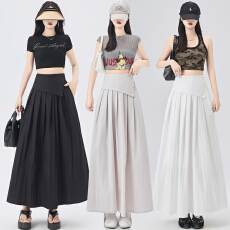 批发实拍韩版复古高腰松紧半身裙2026春夏新款大摆A字裙垂感<b class='q'>百搭</b>女