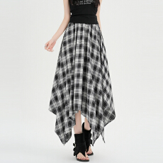 批发实拍黑格不规则<b class='q'>半身裙</b>女2026夏新款复古气质高腰垂感中<b class='q'>长款</b>a字裙