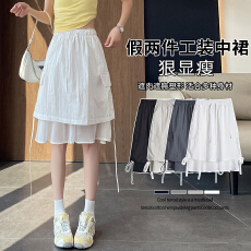 批发实拍假两件抽绳工装半身裙女2026夏季新款薄款女装时尚A字裙潮