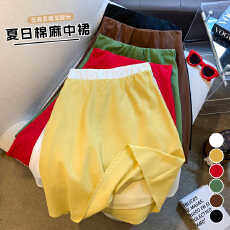 实拍纯色A字半身裙女夏季2026新款高腰显瘦百搭休闲小个子中裙子
