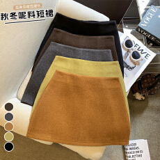 批发实拍毛呢纯色简约高腰半身裙女秋冬新款气质A字显瘦复古百搭短裙
