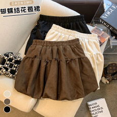 批发实拍美拉德咖色丝绒百褶短裙女秋冬芭蕾风高腰蝴蝶结蓬蓬裙半身裙