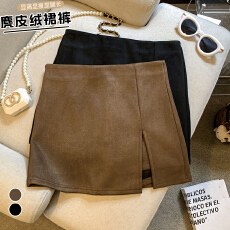 批发实拍鹿皮绒咖色半身裙女秋冬高腰显瘦防走光a字辣妹包臀短裙裤