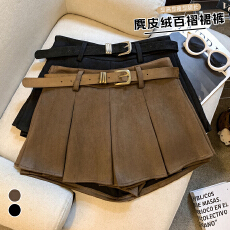 批发<b class='q'>实拍</b>秋冬新款韩版时尚百搭鹿皮绒百褶裙女高腰显瘦防走光半身短裙
