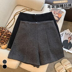 批发实拍深灰色毛呢<b class='q'>短裤</b>女秋冬新款外穿显瘦靴裤<b class='q'>高腰</b>打底西装阔腿裤女