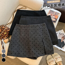 批发实拍毛呢开叉半身裙女秋冬2026小个子高腰显瘦a字裙包臀短裙<b class='q'>裤</b>裙