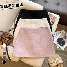 批发实拍毛呢半身裙女装秋冬高腰<b class='q'>显瘦</b>a字短裙百搭小个子修身包臀裙子