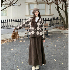 批发大码慵懒风冬天穿搭套装松弛感针织毛衣外套显瘦半身裙女装两件套