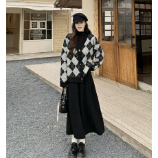 批发大码慵懒风冬天穿搭套装松弛感针织毛衣外套显瘦半身裙女装两件套
