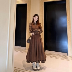 批发法式美拉德假两件衬衫连衣裙子女<b class='q'>秋</b>季2026新款学院风收腰显瘦长裙