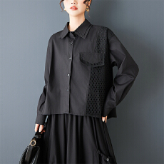 批发实拍不规则网眼布拼接小众<b class='q'>时尚</b>衬衫宽松休闲日系百搭<b class='q'>个性</b>上衣