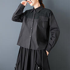 批发实拍新款小众设计<b class='q'>时尚</b><b class='q'>个性</b>网眼布拼接衬衫宽松休闲日系百搭上衣