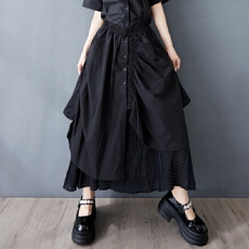 批发实拍山本风小众镂空拼接不规则设计半身<b class='q'>裙</b>时尚抽绳系带暗黑系<b class='q'>伞</b><b class='q'>裙</b>
