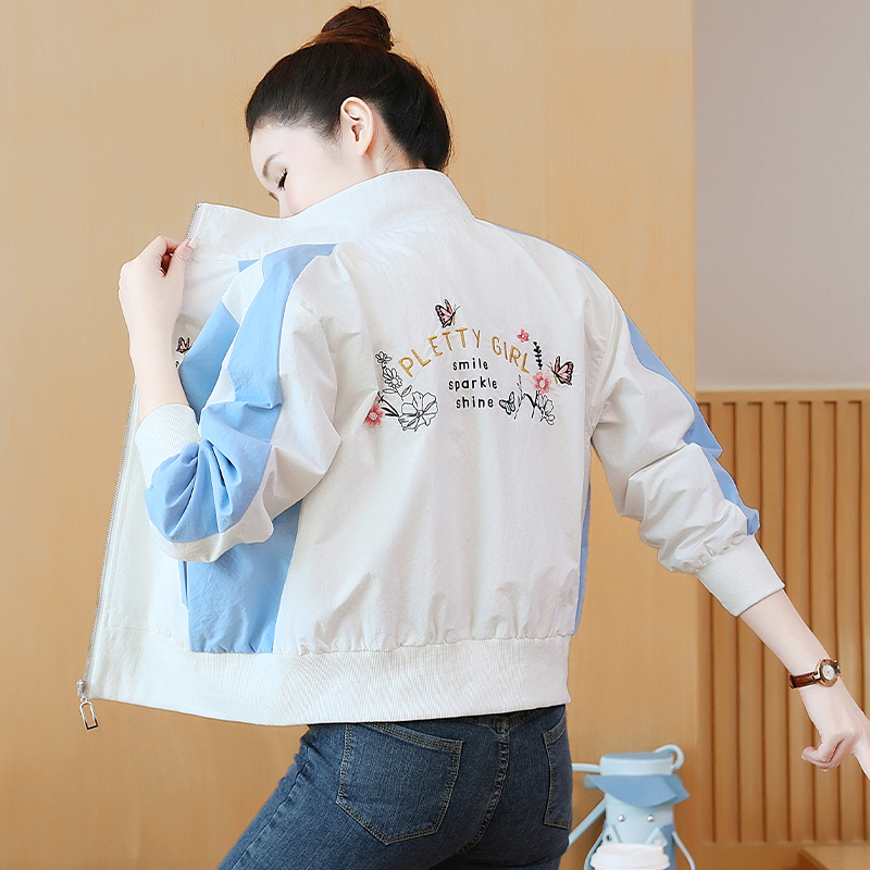MY70350# 立领棒球服外套新款小个子时尚百搭刺绣短款上衣女裝貨源服裝...