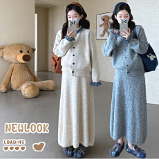 批发实拍~秋<b class='q'>冬</b>套装韩版时尚针织高级感拼接设计领上衣+半身裙两件套