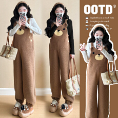 批发实拍现~2025秋冬套装洋气可爱小熊加绒<b class='q'>背带裤</b>+加厚打底两件套装