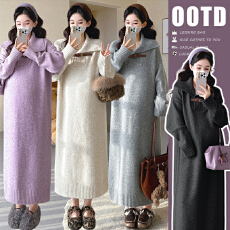 批发实拍现~2025秋冬新品<b class='q'>韩版</b>时尚宽松翻领加厚设计感加厚连衣长裙