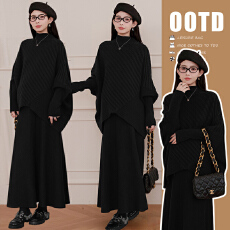 批发现新品秋冬套装懒人慵懒风穿搭斗篷披肩毛衣针织半身裙显瘦两件套