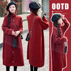 批发现现新品~2025秋冬新品毛衣洋气新年红加厚针织长款彩扣连衣裙