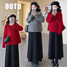 实拍现~2025秋冬懒人套装韩版设计感新年服洋气娃娃上衣+半身长裙