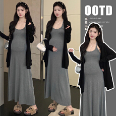 批发实拍現货~春夏新品慵懒风懒人套装简约针织吊带裙+防晒开衫外搭