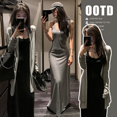 批发現货实拍2026早春夏慵懒风辣妈穿搭简约针织吊带裙披肩开衫两件套