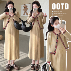 批发实拍現货~2026早春新品韩版懒人穿搭设计感针织背心裙+开衫两件套