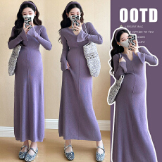 批发实拍現货~2026早春新品懒人穿搭简约高级感针织V领气质中长连衣裙