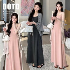 批发实拍現货~2026春夏新品气质温柔风<b class='q'>针织</b>弹力吊带裙+防晒<b class='q'>开衫</b>披肩裙