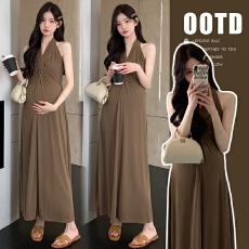 批发实拍~2026夏装法式<b class='q'>修身</b>弹力挂脖洋气气质长款<b class='q'>连衣裙</b>