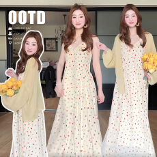 批发現货~2026<b class='q'>春</b>夏新品韩版波点洋气度假风吊带裙+防晒开衫两件套