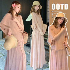 批发現货~2026<b class='q'>春</b>夏新品圆领长袖A摆设计简约气质上衣+半身裙两件套